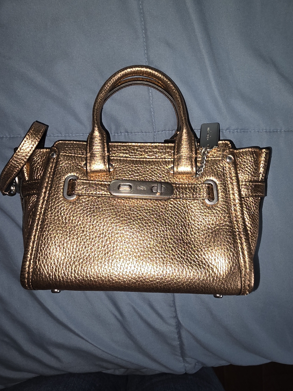 Vintage Coach Metallic Copper Leather Satchel Turnlock Bag